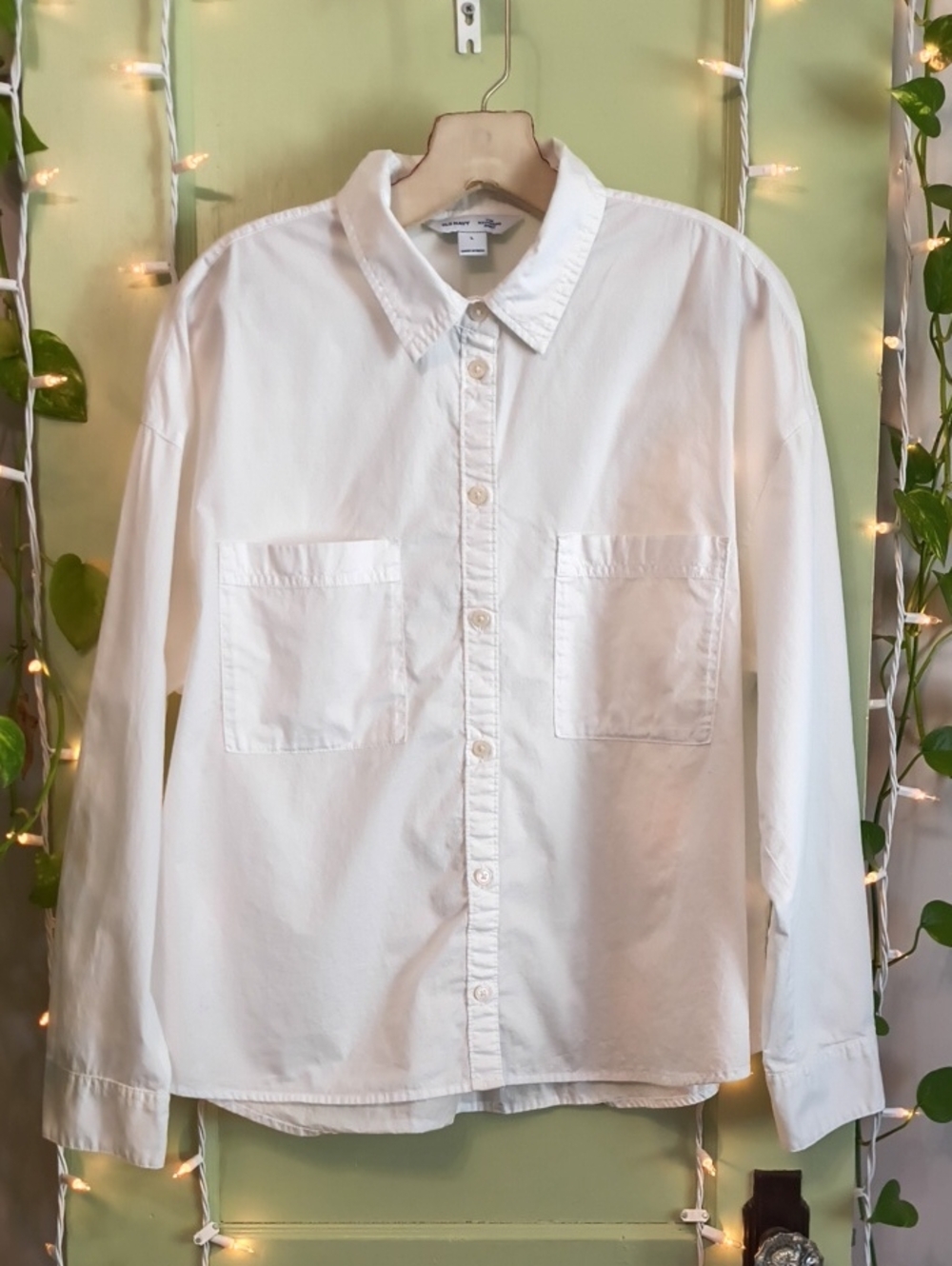 Women's Old Navy The Boyfriend Shirt White Double Pocket Oversized Button Up L
